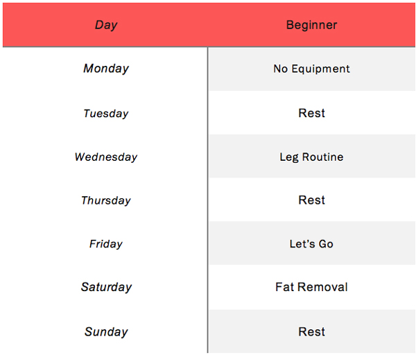 5 Day Workout Chart